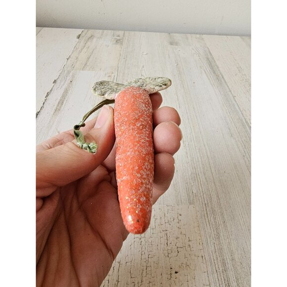 Plaster Easter carrot ornament glitter shabby chic as is tree spring decor - Picture 9 of 9